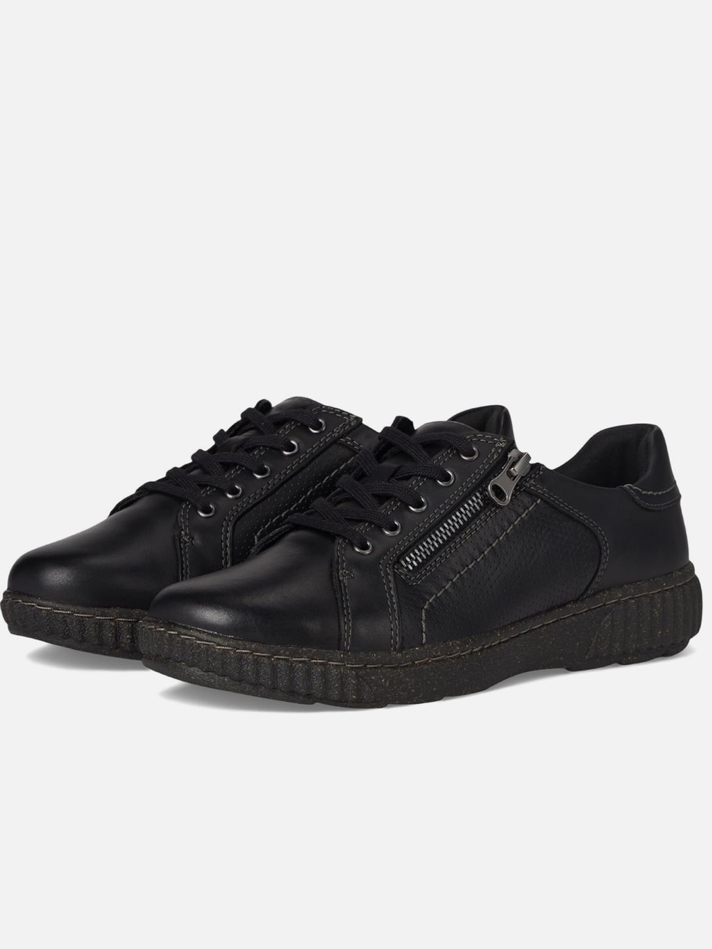 Clarks™ Caroline Janna Sneaker with Side Zipper in Genuine Black Leather